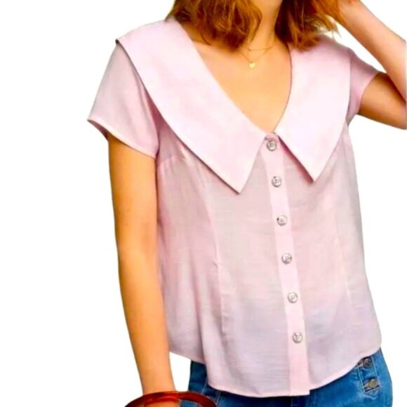 Anthropologie Tops - Maeve for Anthropologie - Pink Austen Short Sleeved Collared Blouse  - 0